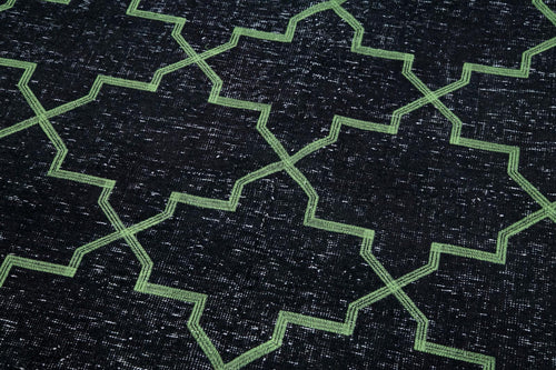 Geometric Carpet Black Geometric Cotton Wool Handmade Area Rug 4'8'' x 12'9''