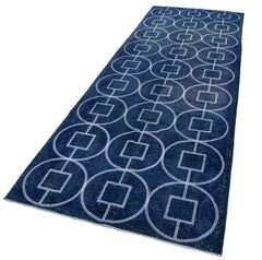 Geometric Carpet Blue Geometric Cotton Wool Handmade Area Rug 4'2'' x 11'11''