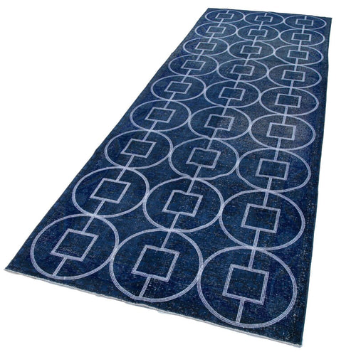 Geometric Carpet Blue Geometric Cotton Wool Handmade Area Rug 4'2'' x 11'11''