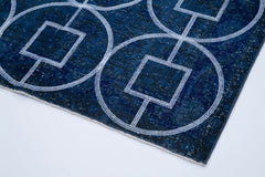 Geometric Carpet Blue Geometric Cotton Wool Handmade Area Rug 4'2'' x 11'11''