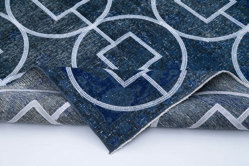 Geometric Carpet Blue Geometric Cotton Wool Handmade Area Rug 4'2'' x 11'11''