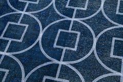 Geometric Carpet Blue Geometric Cotton Wool Handmade Area Rug 4'2'' x 11'11''