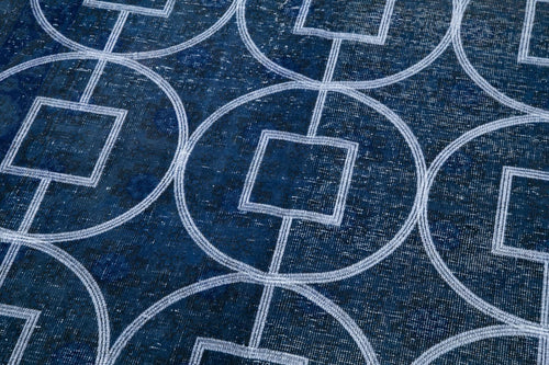 Geometric Carpet Blue Geometric Cotton Wool Handmade Area Rug 4'2'' x 11'11''