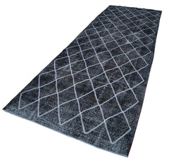 Geometric Carpet Black Geometric Cotton Wool Handmade Area Rug 4'8'' x 13'7''