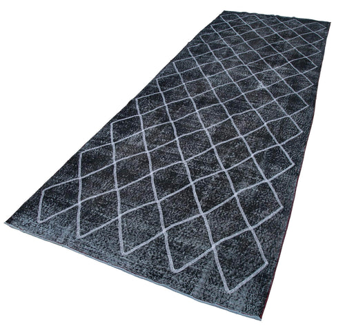 Geometric Carpet Black Geometric Cotton Wool Handmade Area Rug 4'8'' x 13'7''