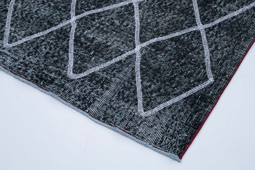 Geometric Carpet Black Geometric Cotton Wool Handmade Area Rug 4'8'' x 13'7''