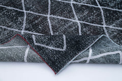 Geometric Carpet Black Geometric Cotton Wool Handmade Area Rug 4'8'' x 13'7''