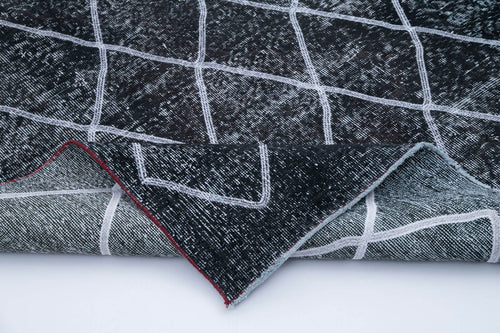 Geometric Carpet Black Geometric Cotton Wool Handmade Area Rug 4'8'' x 13'7''