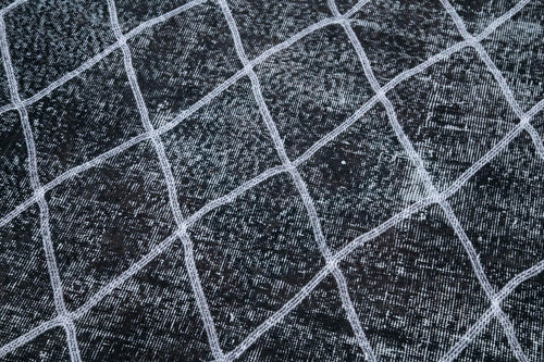 Geometric Carpet Black Geometric Cotton Wool Handmade Area Rug 4'8'' x 13'7''