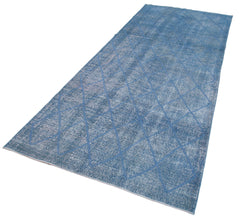 Geometric Carpet Blue Geometric Cotton Wool Handmade Area Rug 4'8'' x 11'1''
