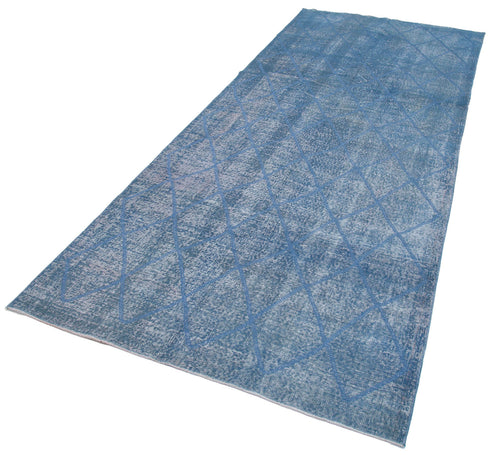Geometric Carpet Blue Geometric Cotton Wool Handmade Area Rug 4'8'' x 11'1''