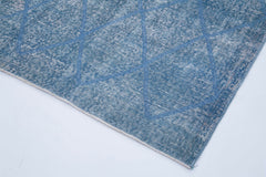 Geometric Carpet Blue Geometric Cotton Wool Handmade Area Rug 4'8'' x 11'1''