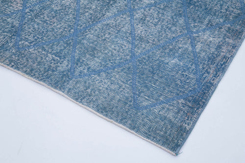 Geometric Carpet Blue Geometric Cotton Wool Handmade Area Rug 4'8'' x 11'1''