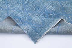 Geometric Carpet Blue Geometric Cotton Wool Handmade Area Rug 4'8'' x 11'1''