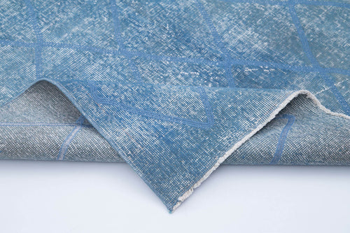 Geometric Carpet Blue Geometric Cotton Wool Handmade Area Rug 4'8'' x 11'1''