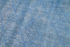 Geometric Carpet Blue Geometric Cotton Wool Handmade Area Rug 4'8'' x 11'1''