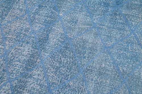 Geometric Carpet Blue Geometric Cotton Wool Handmade Area Rug 4'8'' x 11'1''