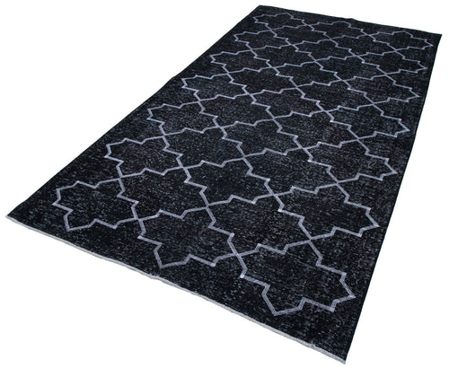 Geometric Carpet Black Geometric Cotton Wool Handmade Area Rug 5'3'' x 9'8''