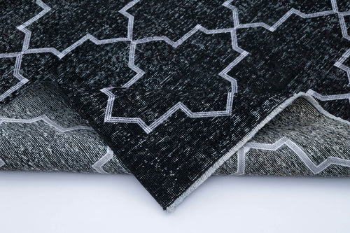 Geometric Carpet Black Geometric Cotton Wool Handmade Area Rug 5'3'' x 9'8''