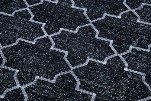 Geometric Carpet Black Geometric Cotton Wool Handmade Area Rug 5'3'' x 9'8''