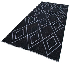Geometric Carpet Black Geometric Cotton Wool Handmade Area Rug 5'0'' x 10'10''