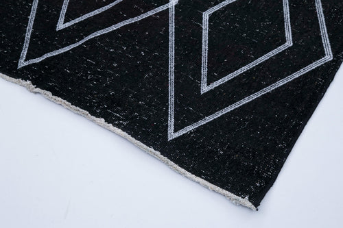 Geometric Carpet Black Geometric Cotton Wool Handmade Area Rug 5'0'' x 10'10''