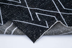 Geometric Carpet Black Geometric Cotton Wool Handmade Area Rug 5'0'' x 10'10''