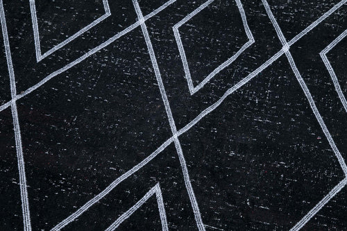 Geometric Carpet Black Geometric Cotton Wool Handmade Area Rug 5'0'' x 10'10''