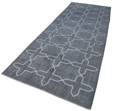 Geometric Carpet Grey Geometric Cotton Wool Handmade Area Rug 4'8'' x 13'0''