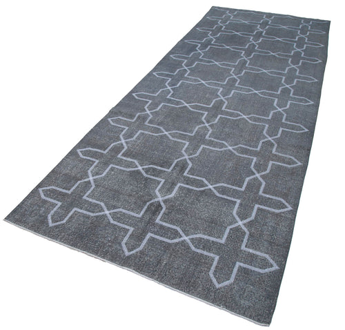Geometric Carpet Grey Geometric Cotton Wool Handmade Area Rug 4'8'' x 13'0''