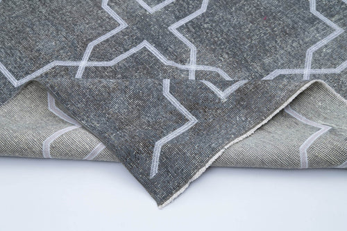 Geometric Carpet Grey Geometric Cotton Wool Handmade Area Rug 4'8'' x 13'0''