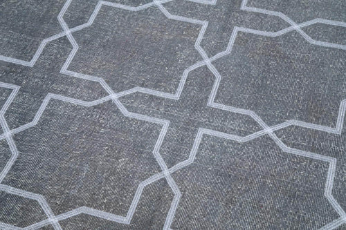 Geometric Carpet Grey Geometric Cotton Wool Handmade Area Rug 4'8'' x 13'0''
