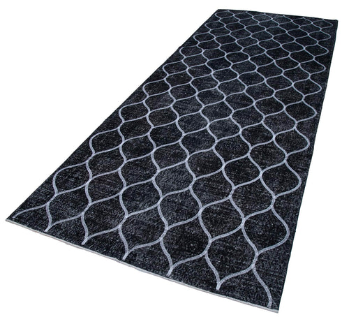 Geometric Carpet Black Geometric Cotton Wool Handmade Area Rug 4'10'' x 12'8''