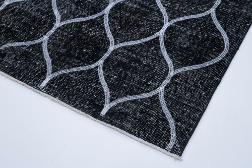 Geometric Carpet Black Geometric Cotton Wool Handmade Area Rug 4'10'' x 12'8''