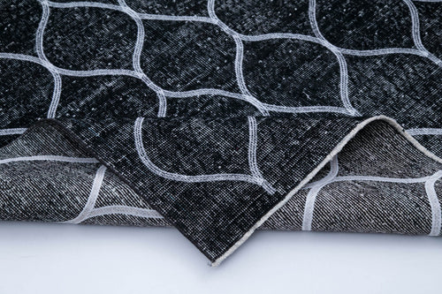 Geometric Carpet Black Geometric Cotton Wool Handmade Area Rug 4'10'' x 12'8''