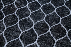 Geometric Carpet Black Geometric Cotton Wool Handmade Area Rug 4'10'' x 12'8''