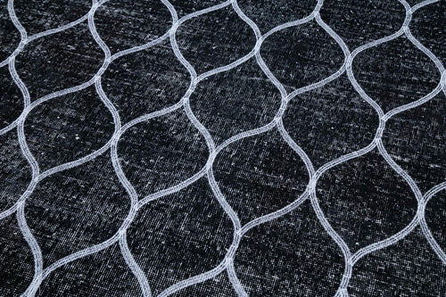 Geometric Carpet Black Geometric Cotton Wool Handmade Area Rug 4'10'' x 12'8''