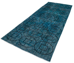 Geometric Carpet Turquoise Geometric Cotton Wool Handmade Area Rug 4'8'' x 12'5''