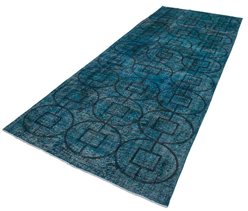Geometric Carpet Turquoise Geometric Cotton Wool Handmade Area Rug 4'8'' x 12'5''