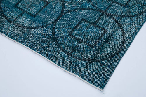 Geometric Carpet Turquoise Geometric Cotton Wool Handmade Area Rug 4'8'' x 12'5''