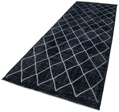 Geometric Carpet Black Geometric Cotton Wool Handmade Area Rug 4'8'' x 12'10''