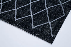 Geometric Carpet Black Geometric Cotton Wool Handmade Area Rug 4'8'' x 12'10''