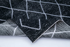 Geometric Carpet Black Geometric Cotton Wool Handmade Area Rug 4'8'' x 12'10''