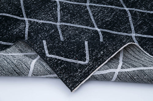 Geometric Carpet Black Geometric Cotton Wool Handmade Area Rug 4'8'' x 12'10''