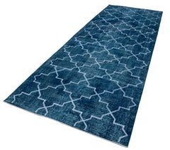 Geometric Carpet Turquoise Geometric Cotton Wool Handmade Area Rug 4'9'' x 12'6''