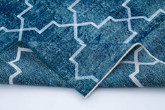 Geometric Carpet Turquoise Geometric Cotton Wool Handmade Area Rug 4'9'' x 12'6''