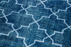 Geometric Carpet Turquoise Geometric Cotton Wool Handmade Area Rug 4'9'' x 12'6''