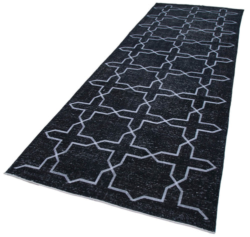 Geometric Carpet Black Geometric Cotton Wool Handmade Area Rug 4'9'' x 12'11''