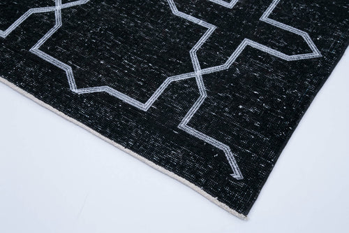 Geometric Carpet Black Geometric Cotton Wool Handmade Area Rug 4'9'' x 12'11''