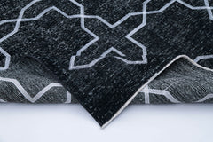Geometric Carpet Black Geometric Cotton Wool Handmade Area Rug 4'9'' x 12'11''
